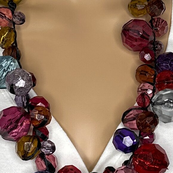 Multicolor Faux Gems Necklace Black Satin Ribbon‎ Tie In The Back - Picture 10 of 13